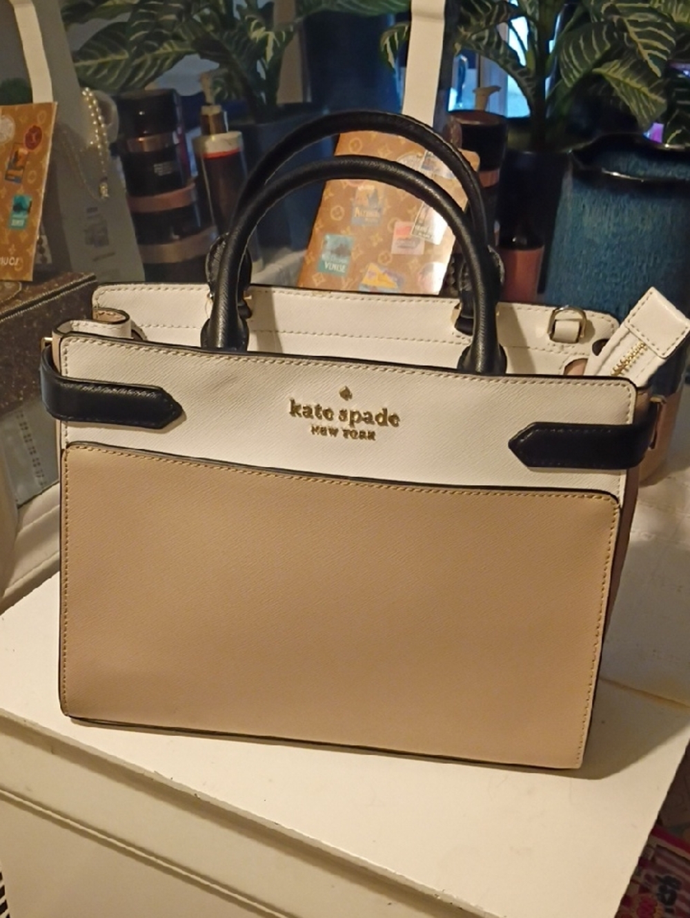kate spade Two-Tone Beige, White & Black Structured Satchel